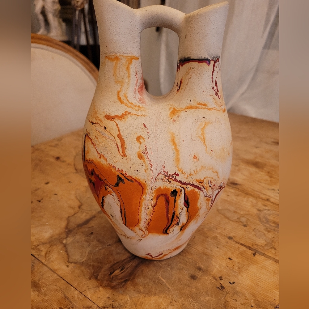 Abstract Orange and Cream Vase